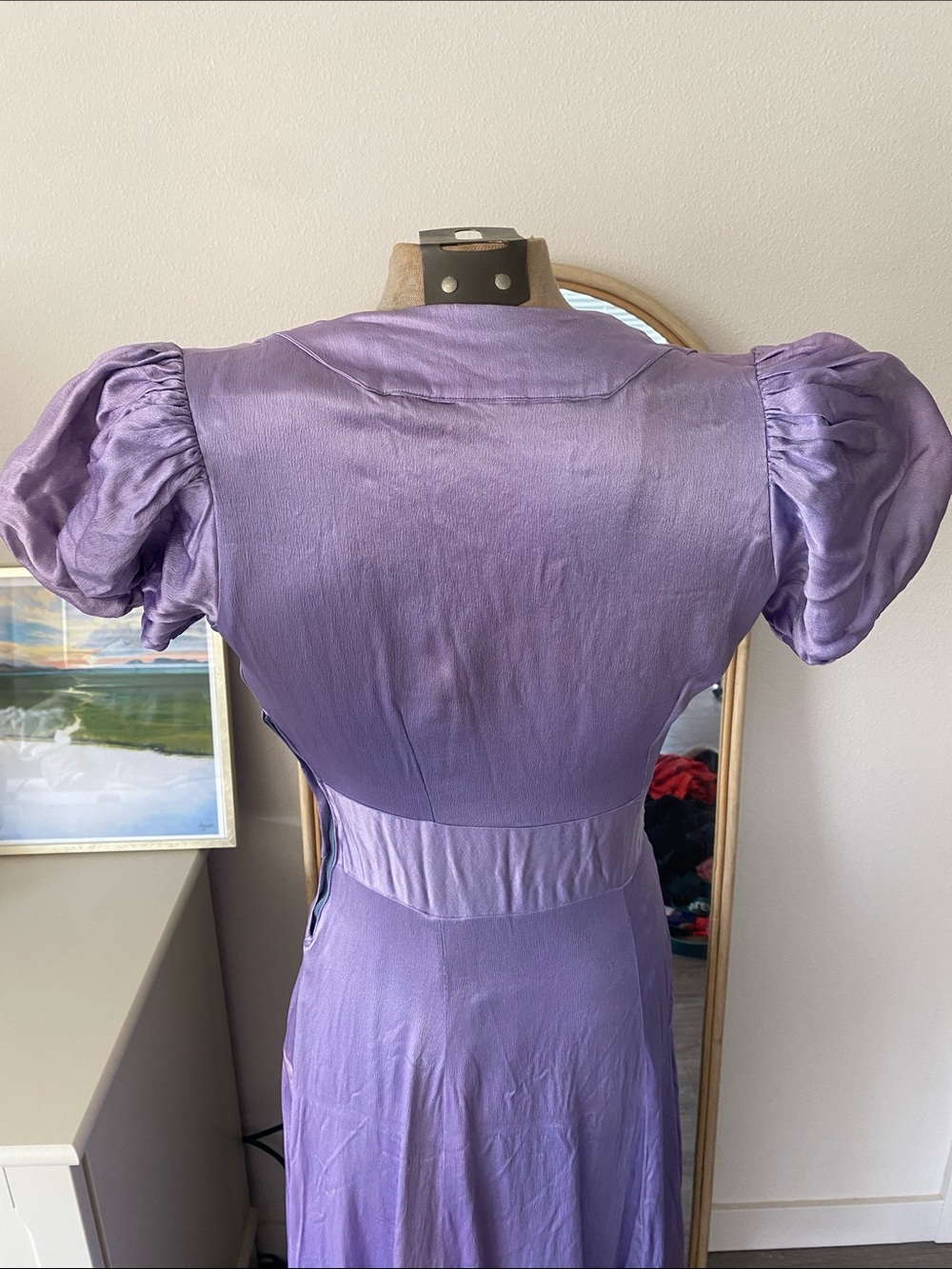 Vintage 1940s Purple Puff-Sleeve Midi Dress - Picture 11 of 16